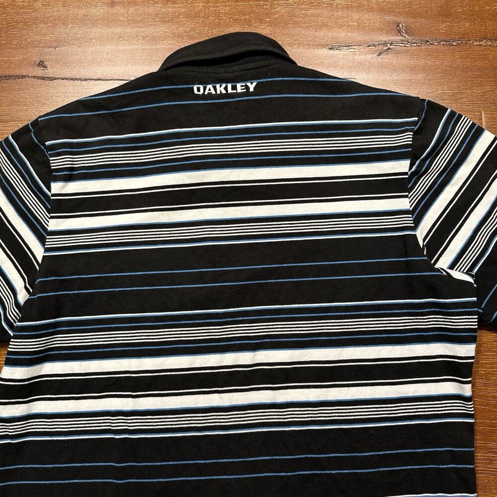 Vintage Oakley Polo Shirt Mens M Black Stripe Short Sleeve Retro Preppy Dad VTG - Picture 5 of 13